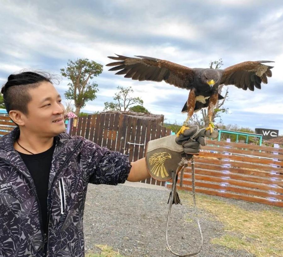 與老鷹帥氣拍照